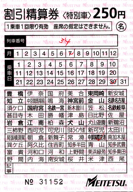 名鉄の割引精算券 : ヨコケン特快