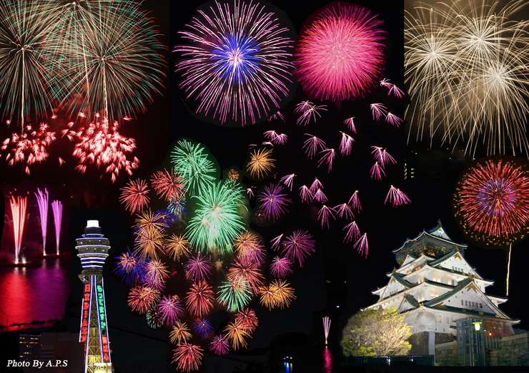 白浜花火大会その4 合成写真 岸和田普限窯の記録 白浜花火大会その4 合成写真 岸和田普限窯の記録