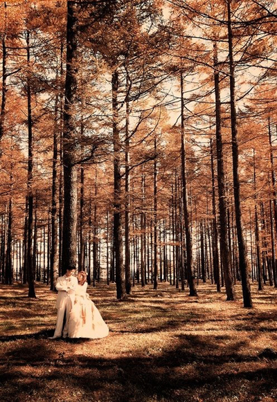 秋のフォトウェディング 紅葉のロケーションフォト 静岡県の結婚前撮り写真 ウェディングフォト Petite Rose