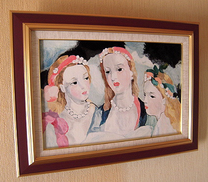 マリー・ローランサン 「三人の若い女」 版画 74/500 金色フレーム