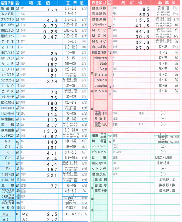 血液検査の結果 Stopgap