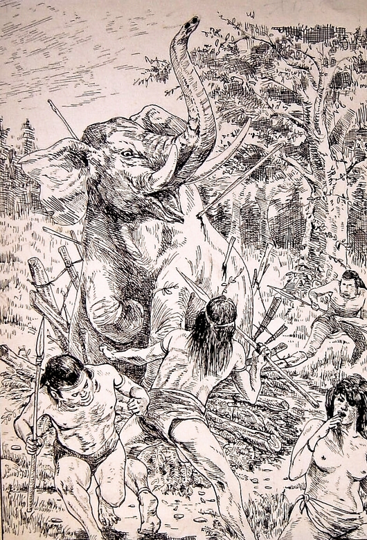 原始人の象狩り 田代正之絵画集 趣味の絵画