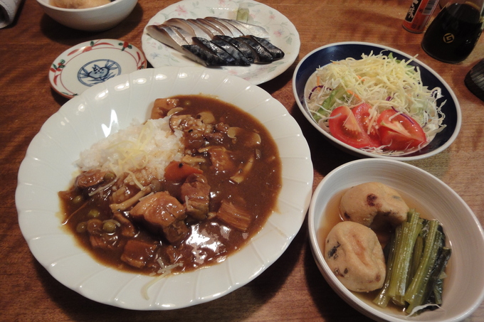 少し低カロリー晩ご飯、豚バラブロックでキノコたっぷり～ポークカレー！_e0221199_2018043.jpg