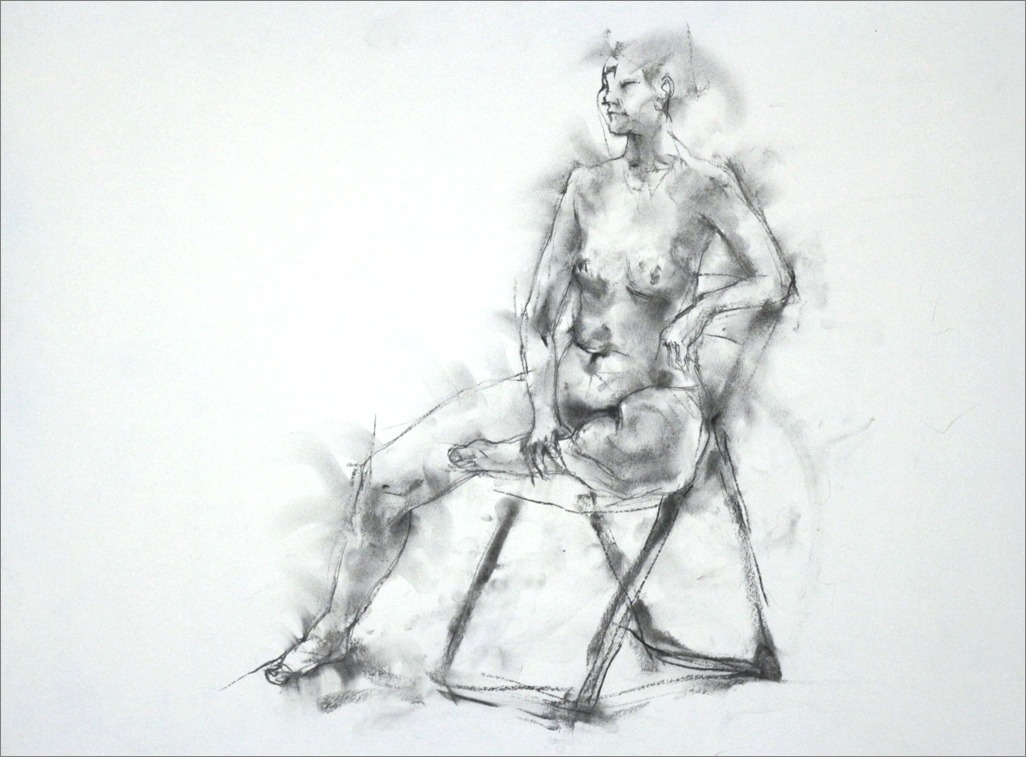 クロッキー分 肘をかけ椅子に座るポーズ その3 画室 游 Croquis Drawing Dessin Sketch
