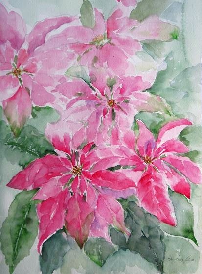 12月にピッタリの花 ポインセチア 水彩画misako花のパレット