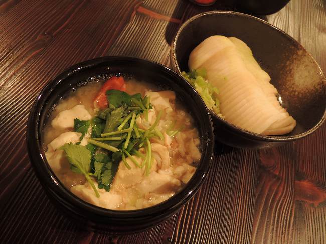 梅安先生の大根鍋　河豚ひれ酒　刺身　焼鳥　カニおじや_b0007571_6341224.jpg