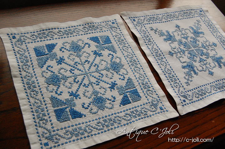 アンティーク フランス 3色菫 ヴィオラトリコロール刺繍 リネンクロス