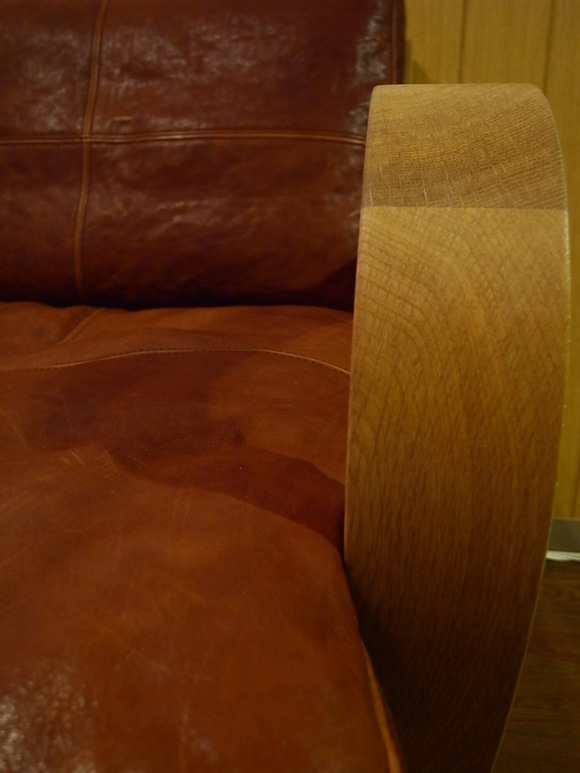 FURROWED-LEATHER OAK-FRAME SOFA & OTTOMAN / TRUCK FURNITURE