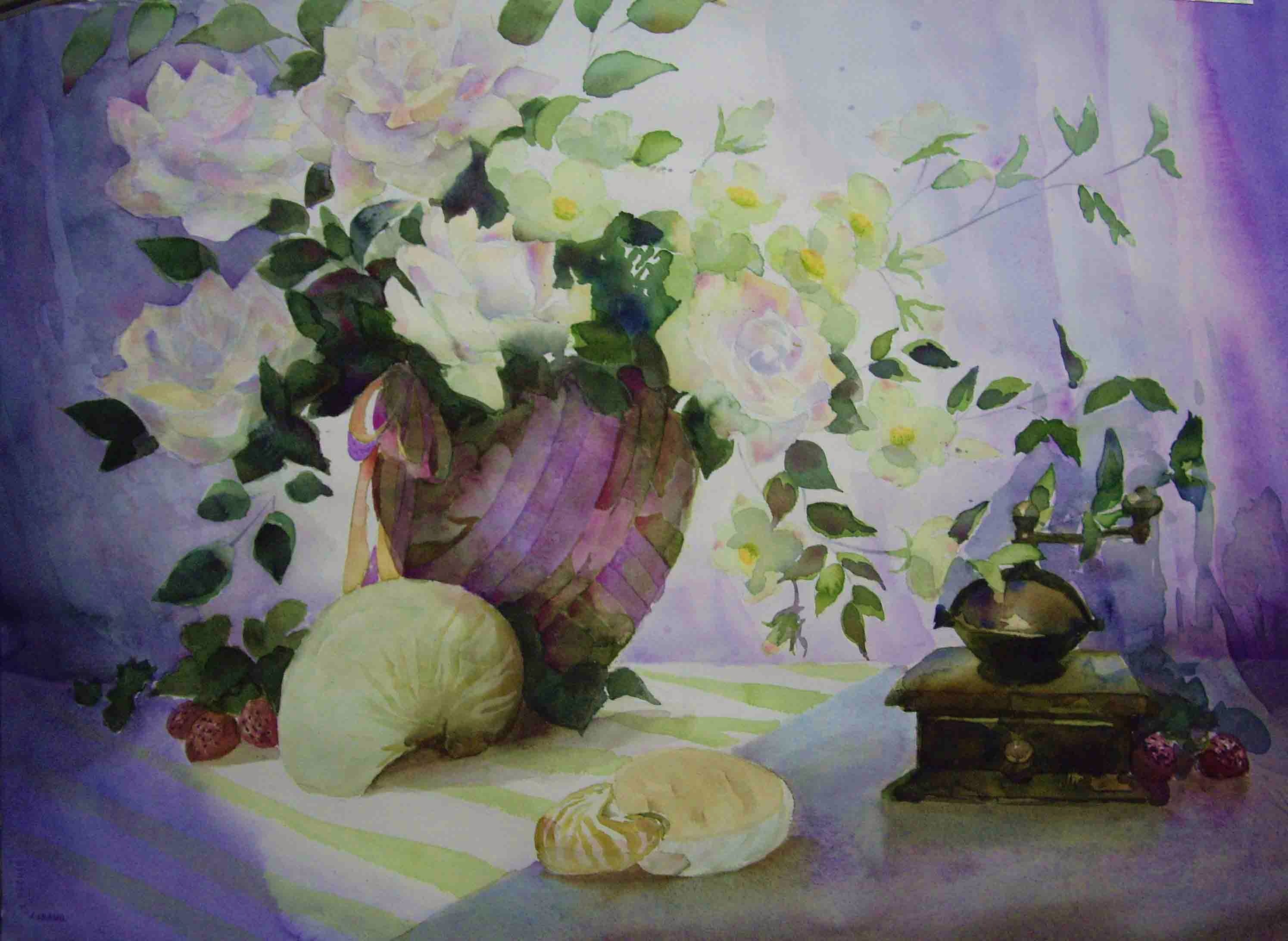 薔薇の花の静物画 小林啓子水彩画の部屋 薔薇の花の静物画 小林啓子水彩画の部屋