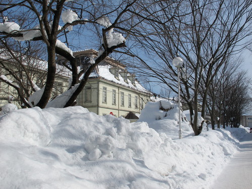 大寒の青空の下、重文本館の雪下ろし風景_c0075701_20575836.jpg