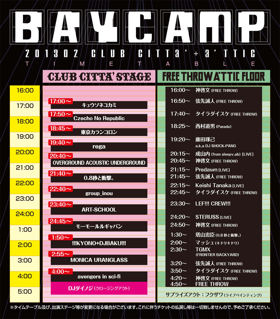 2/2 (SAT) 「BAYCAMP 201302」 @川崎 CLUB CITTA\' + A\'TTIC_e0153779_21402892.jpg