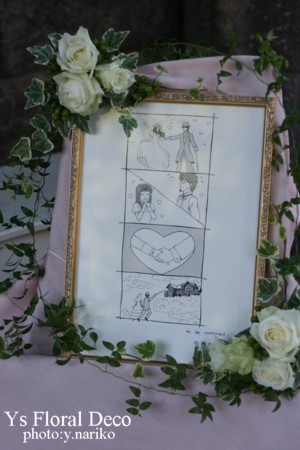 素敵な帽子でお色直し かすみ草のクラッチブーケ 白とグリーンの会場装花_b0113510_22234943.jpg