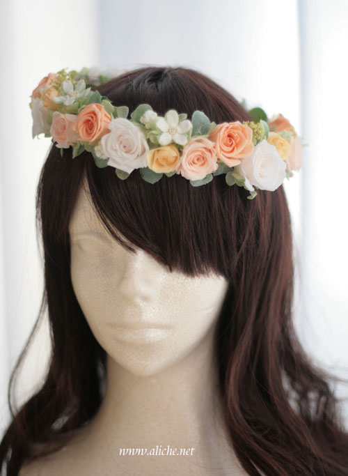 やわらかいオレンジ色の花冠シュガーピンク 花冠 ヘッドドレス アリーチェのブログ