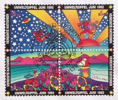 ピーター・マックスのカシェと切手「The Earth Summit」（1992