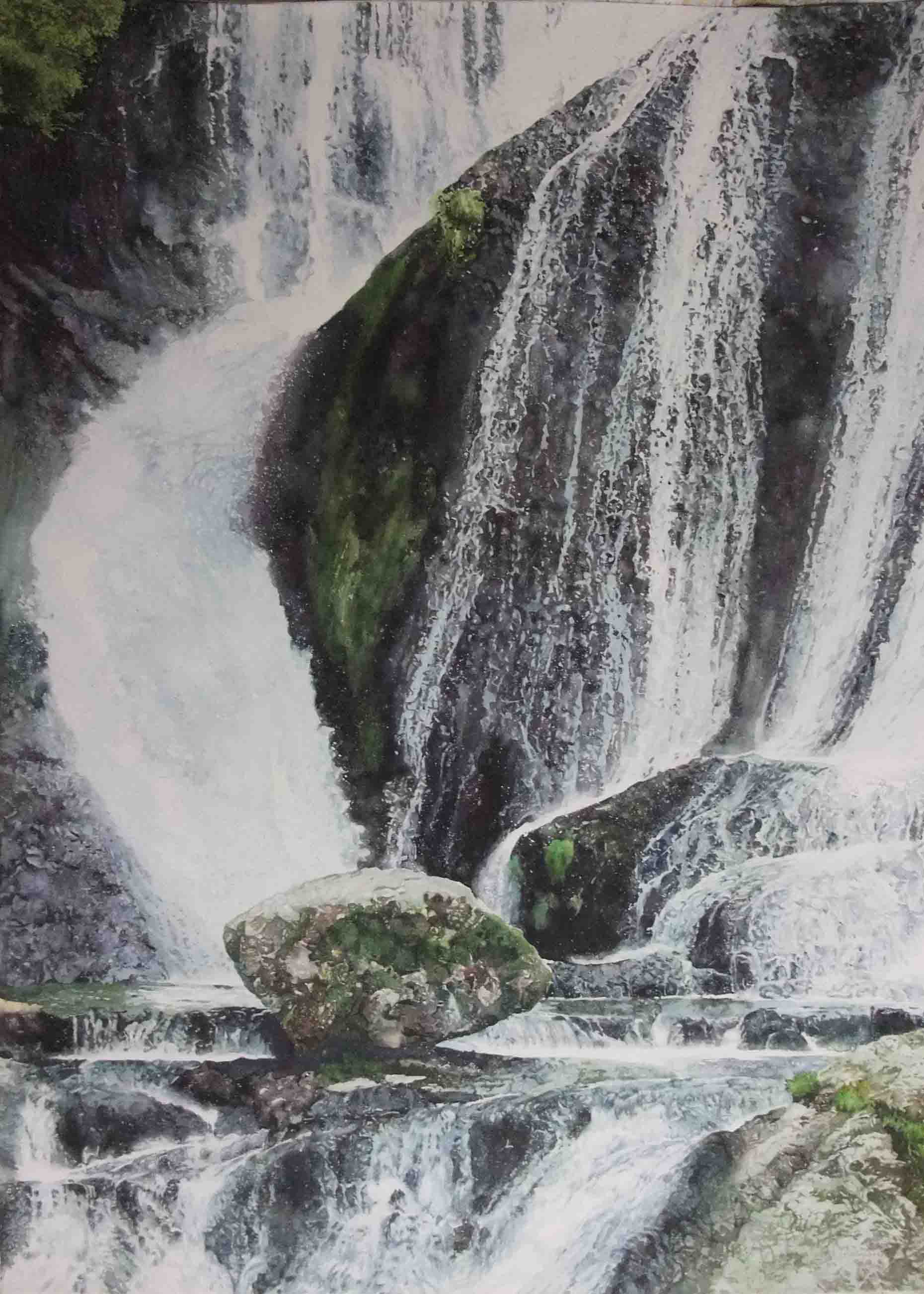 不動の岩「袋田の滝」 : 小林啓子水彩画の部屋