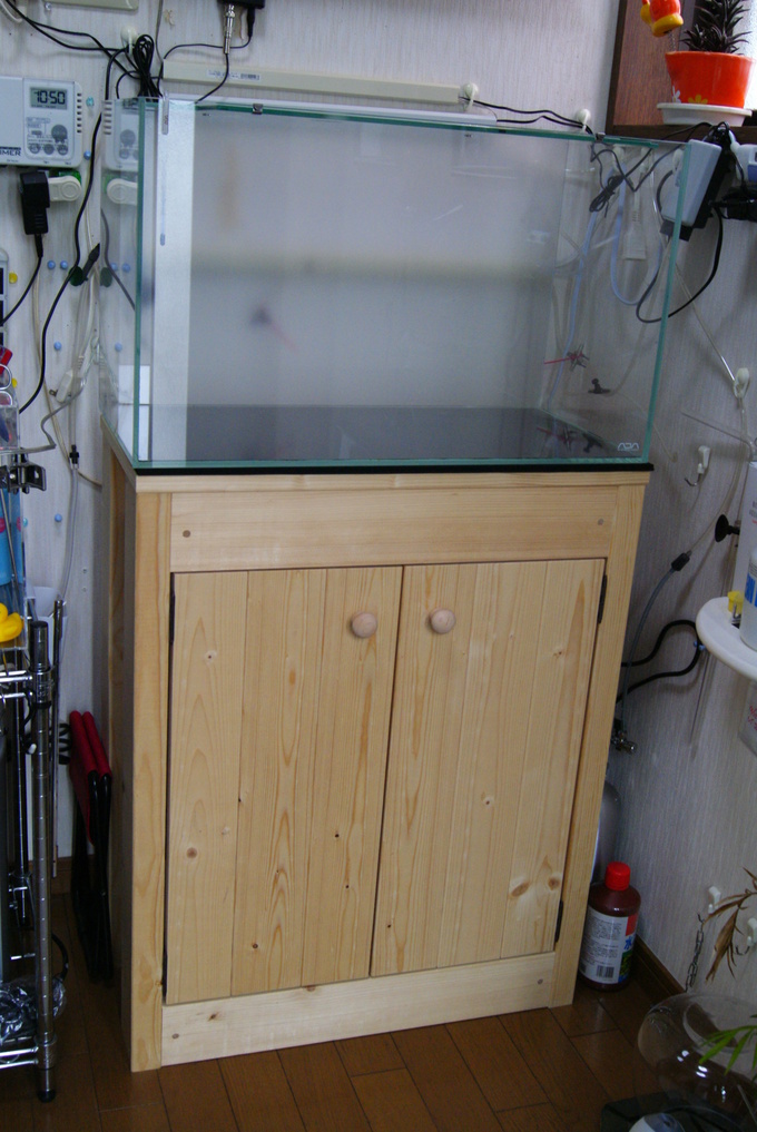 ADAキューブガーデン60×30×36、木製水槽台、ガラスふた、NAサーモ