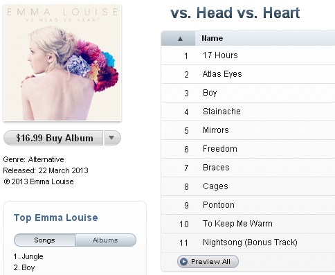 Vs head vs heart - Emma Louise - CD album
