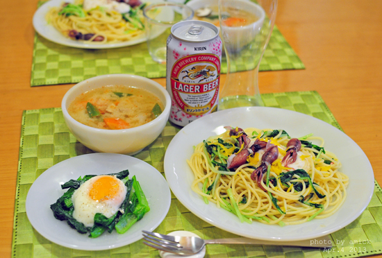 ４月５日　金曜日　ホタルイカと水菜のとろろスパゲティ（前日の晩ごはん）_b0288550_21491955.jpg