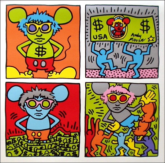 キース・へリングのポスター「Keith and Andy and Andy Mouse」（1986 