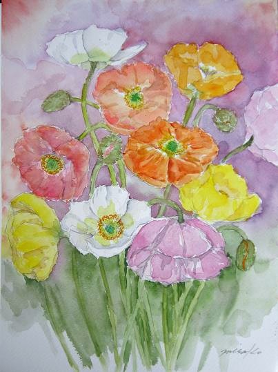 水彩画「ポピーの咲く頃」 水彩画「ポピーの咲く頃」