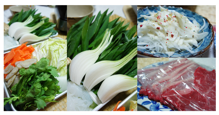 葉付き玉ねぎ(新玉ねぎ)ですき焼き&新鮮サラダ_c0103827_23335389.jpg