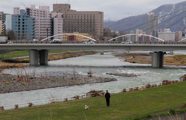 犬のお散歩寸景 札幌豊平川河川敷 写遊人