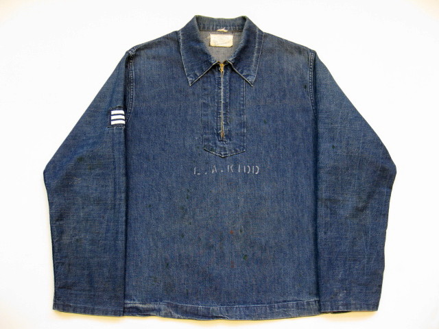 80s ヴィンテージ デニム プルオーバー US NAVYタイプ ハーフジップ wny012416y5519.jpg