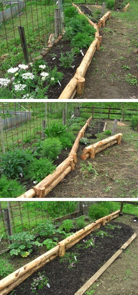 ほぼ完成 畑ボーダー 丸太の土留め 古民家と 畑と庭とそのまた向こう