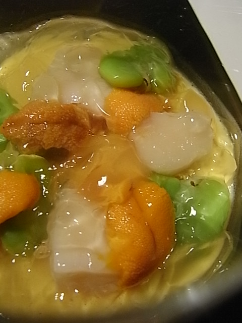 冷製帆立のロワイヤル・雲丹、そら豆のジュレ添え_b0145846_22355983.jpg