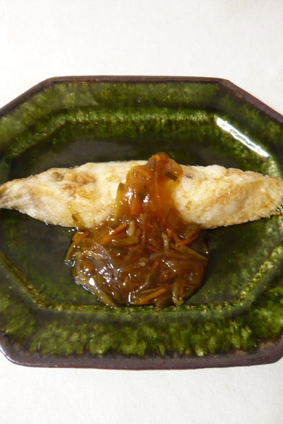 ナメタカレイの唐揚げ　野菜餡かけ_a0257385_3214365.jpg