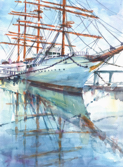 水彩画絵画 「化粧直し」