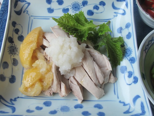 暑い日の夕食 塩レモンの蒸し鶏 6 29 13 やせっぽちソプラノのキッチン