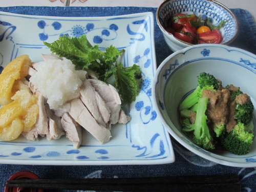 暑い日の夕食 塩レモンの蒸し鶏 6 29 13 やせっぽちソプラノのキッチン