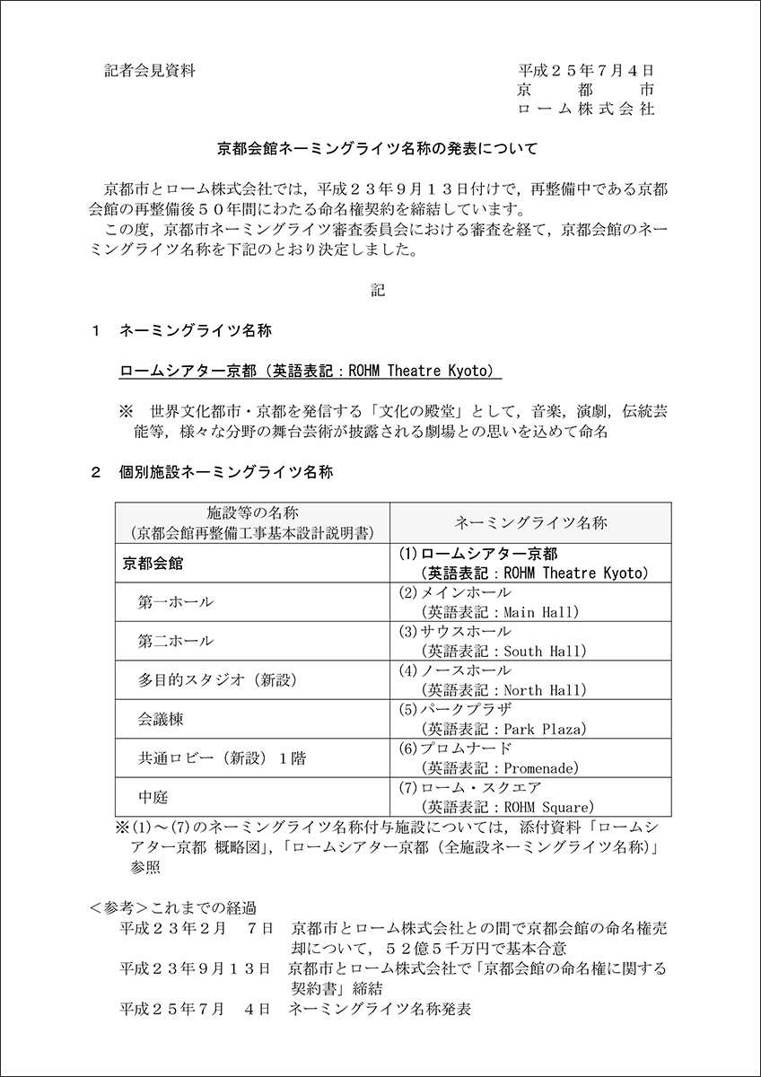2013 07 05 京都会館ネーミングライツ名称の発表について 京都市情報館 I Love Kyoto Kaikan