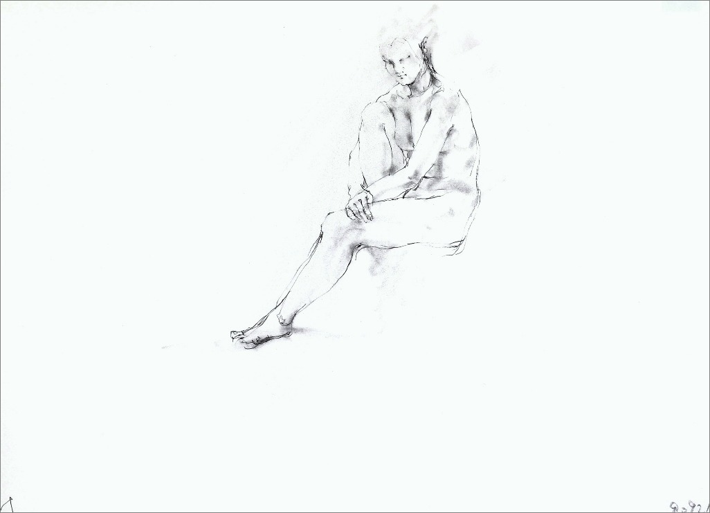 片足を抱え椅子に座るポーズ その 1 画室 游 Croquis Drawing Dessin Sketch