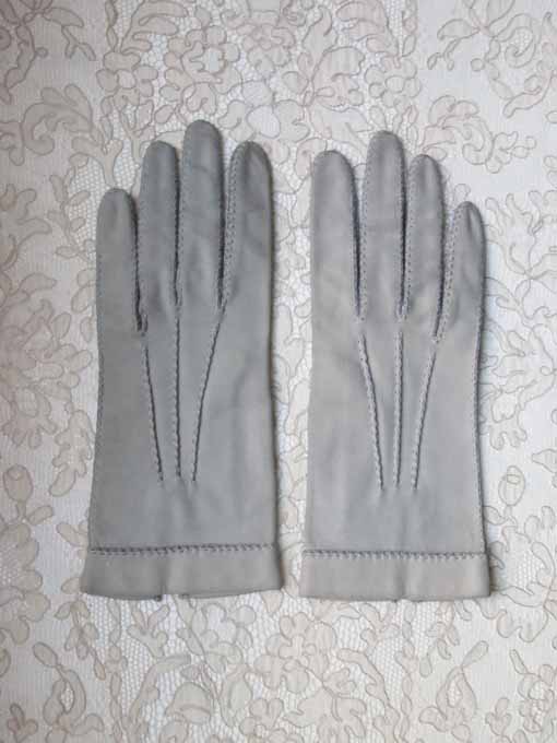 N.0598 エルメス グレーのヌバック 革手袋1950-60年代/アンティーク