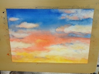 今月の水絵はオレンジと青の世界_a0191183_1083951.jpg