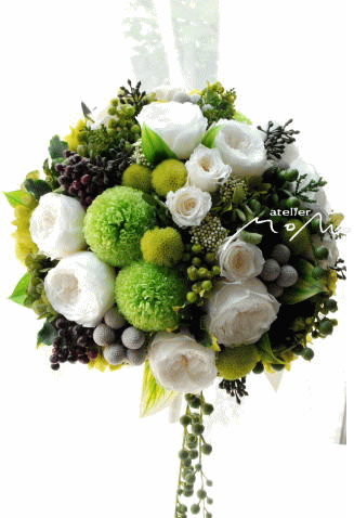 9月の花嫁さま ホワイトグリーンミックスブーケ!_a0136507_16431323.gif