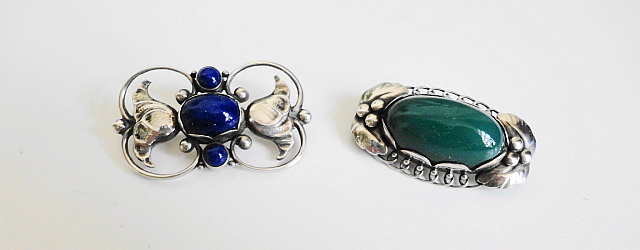GEORG JENSEN 廃盤 シルバー・ブローチ グリーンアガート#223、ラピスラズリ#236A_f0182951_16373494.jpg