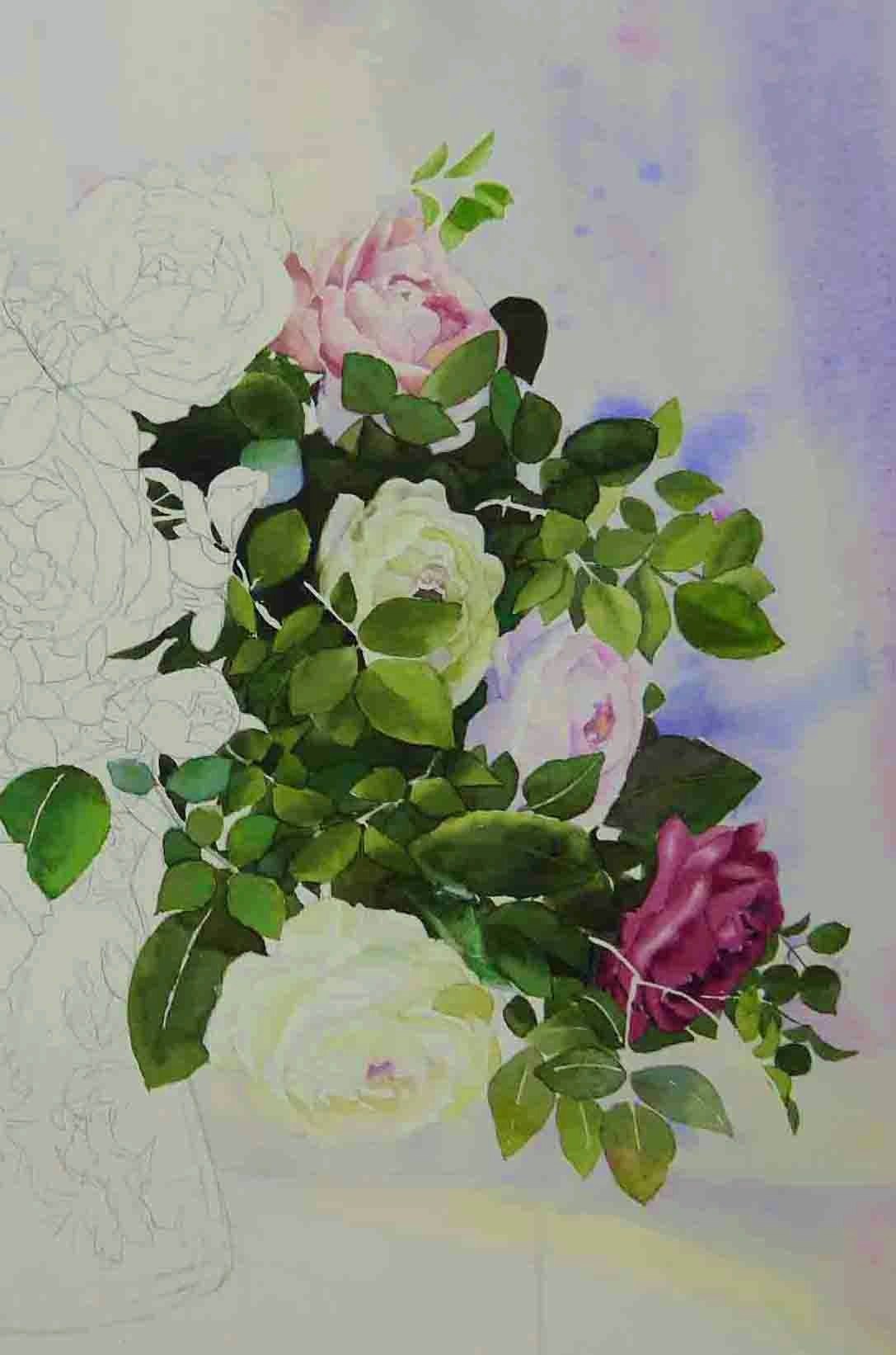 久しぶりの薔薇の静物画 : 小林啓子水彩画の部屋