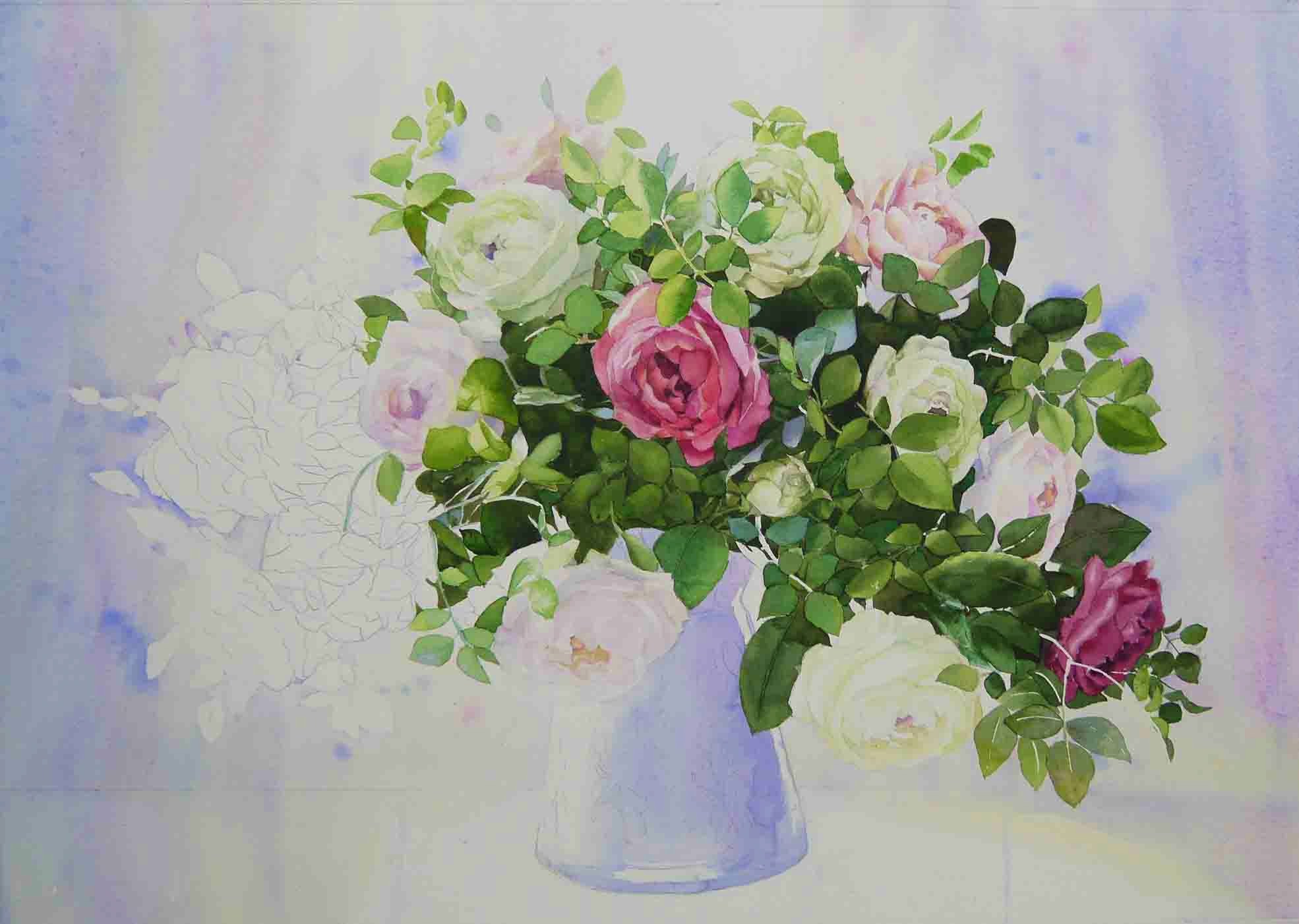 久しぶりの薔薇の静物画 : 小林啓子水彩画の部屋 久しぶりの薔薇の静物画 : 小林啓子水彩画の部屋