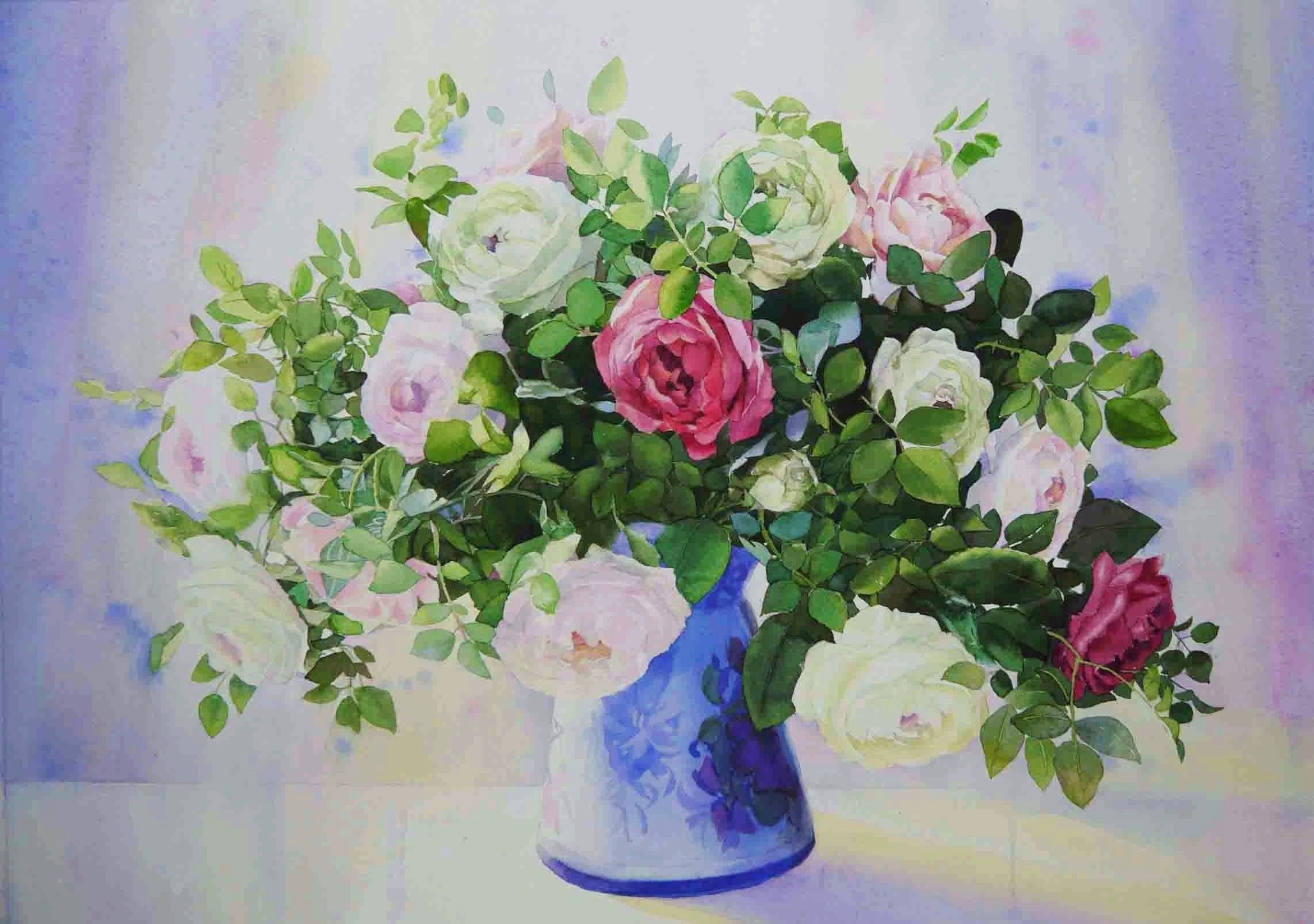 バラ アクリル画 F3 静物画 絵画 原画 水彩 花の絵 売買された バラ アクリル画 F3 静物画 絵画 原画 水彩 花の絵 売買された