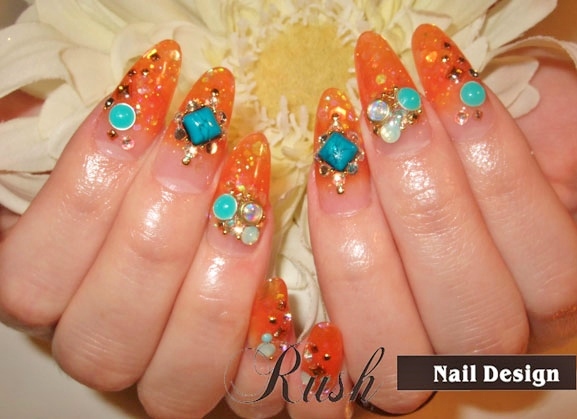 オレンジ ターコイズ スカルプ 松山市 ネイルサロン Nail Design Rush ラッシュ