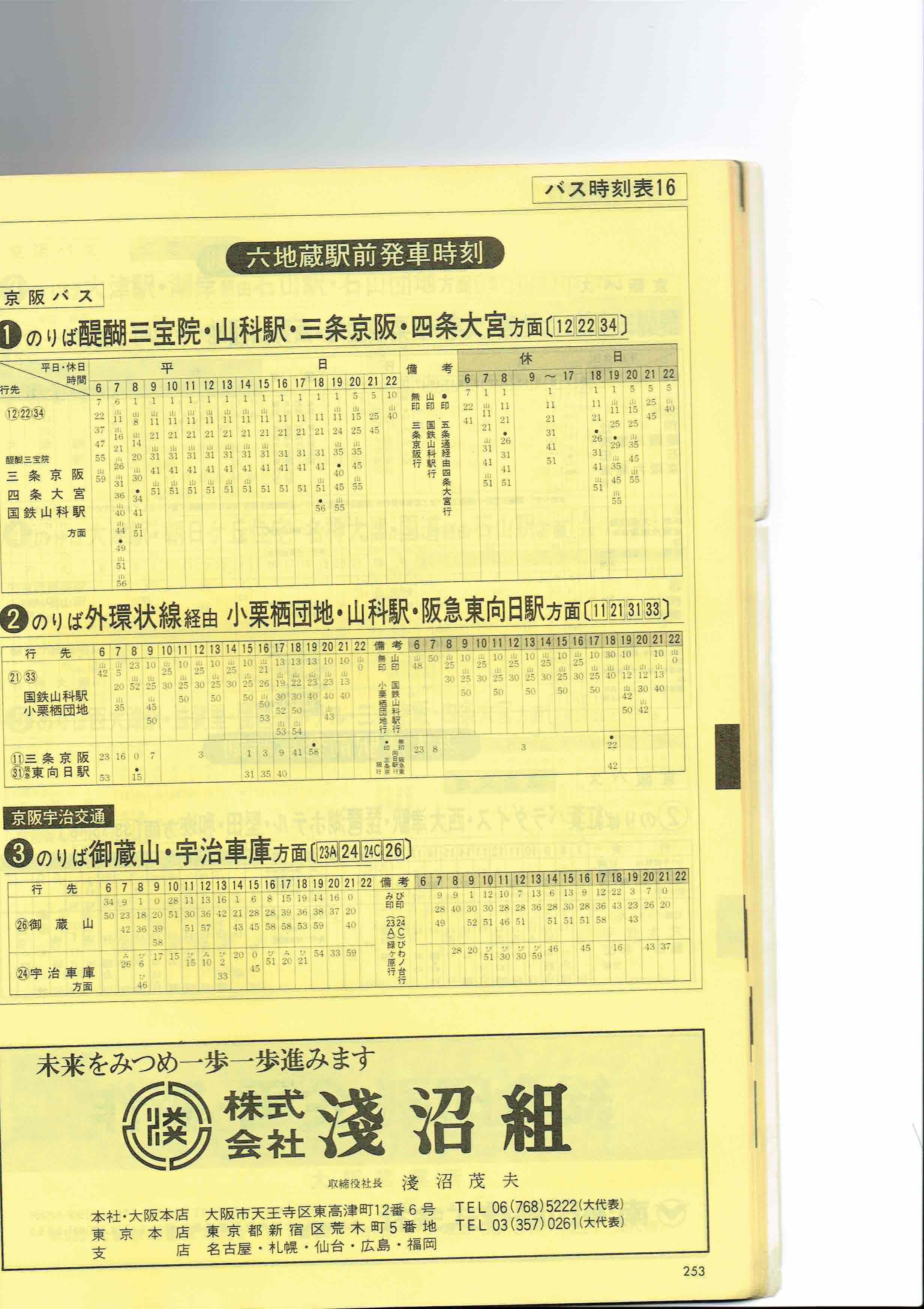 1981 年当時の京阪六地蔵バス時刻表 交野が原道草 1981 年当時の京阪六地蔵バス時刻表 交野が原道草