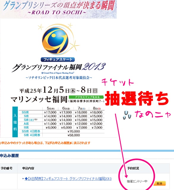 グランプリファイナル福岡13 チケットゲット目指してポチるワタシを阻止するお猫様 ツルカメ Days