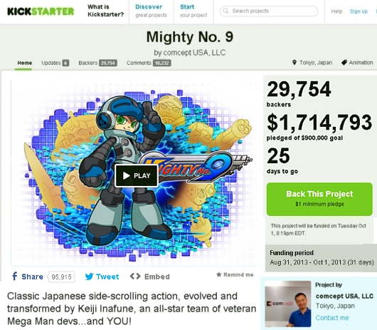 日本のゲーム「Mighty No. 9」がキック・スターターで1週間弱のうちに寄付170万ドル(1億7千万円)突破!!!_b0007805_1944760.jpg