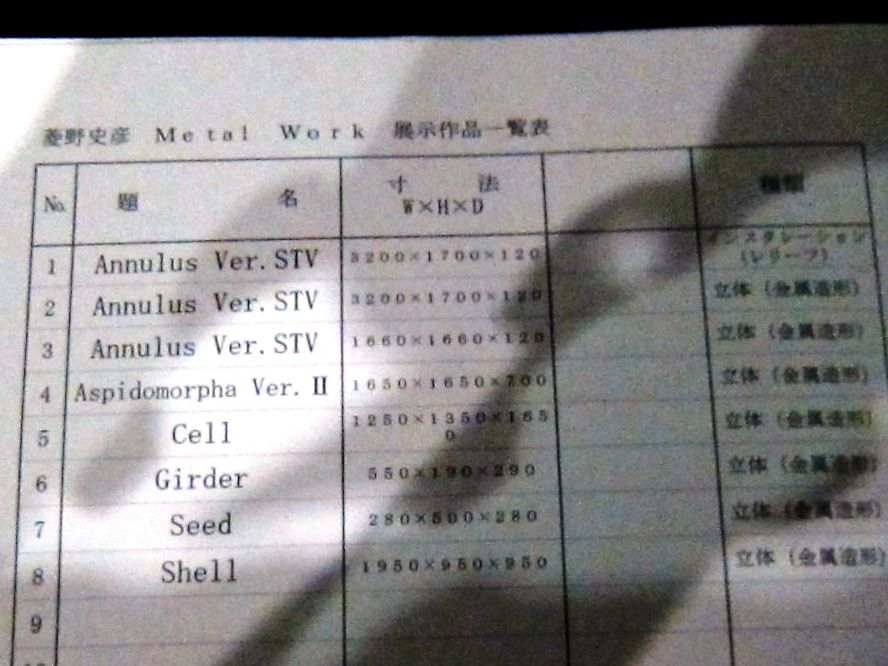 2210)「菱野史彦 Metal Work 展」 STVｴﾝﾄﾗﾝｽ　9月16日（月）～10月6日（日）  _f0126829_1947136.jpg
