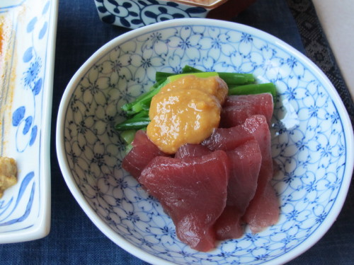 赤ワインが合う和食・鴨のロース煮&マグロと青葱のぬた　　10・6・2013_a0127398_1233869.jpg