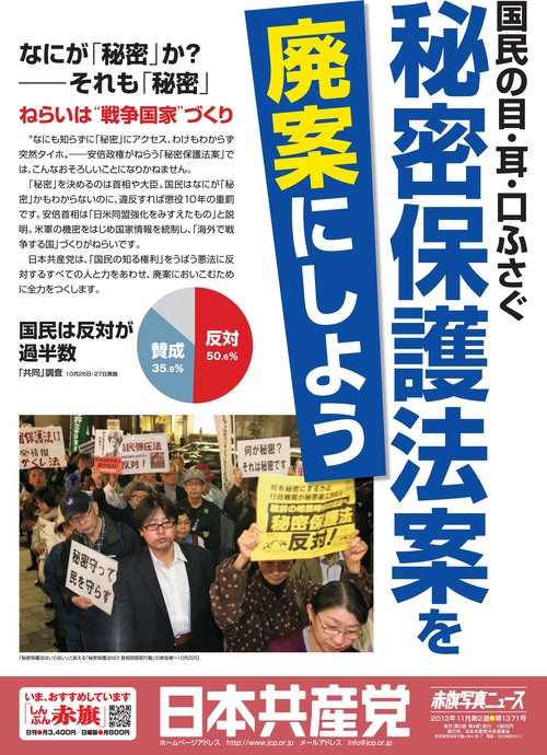 土曜の定例宣伝 「秘密保護法案を廃案に」_b0190576_22333143.jpg