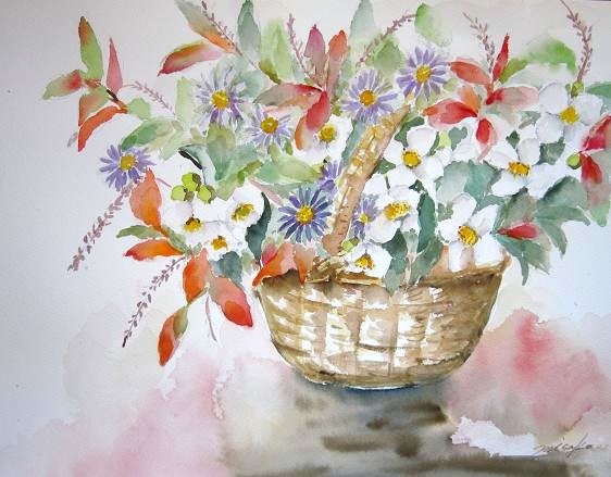 秋色の花かご : 水彩画Misako花のパレット